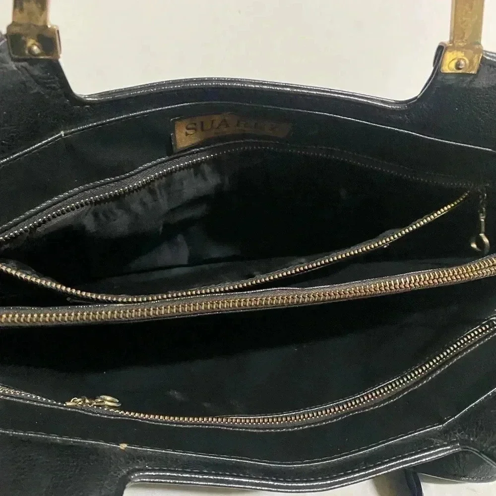 Suarez vintage black leather satchel handbag